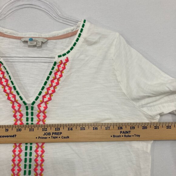 Boden size 10 White Slub Cotton Stretch Embroidered Boho Pullover Blouse - Picture 6 of 9